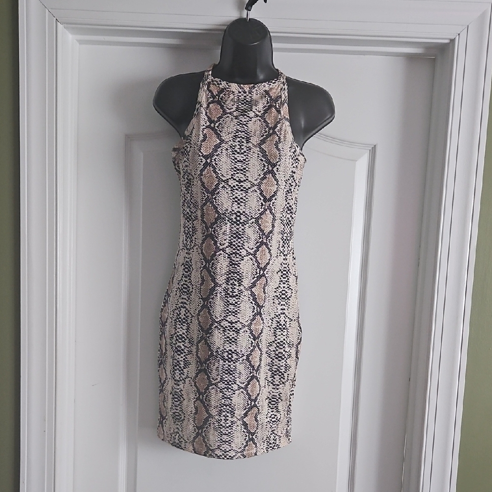 SHEIN Snake Print Mini Dress in Neutral Tones